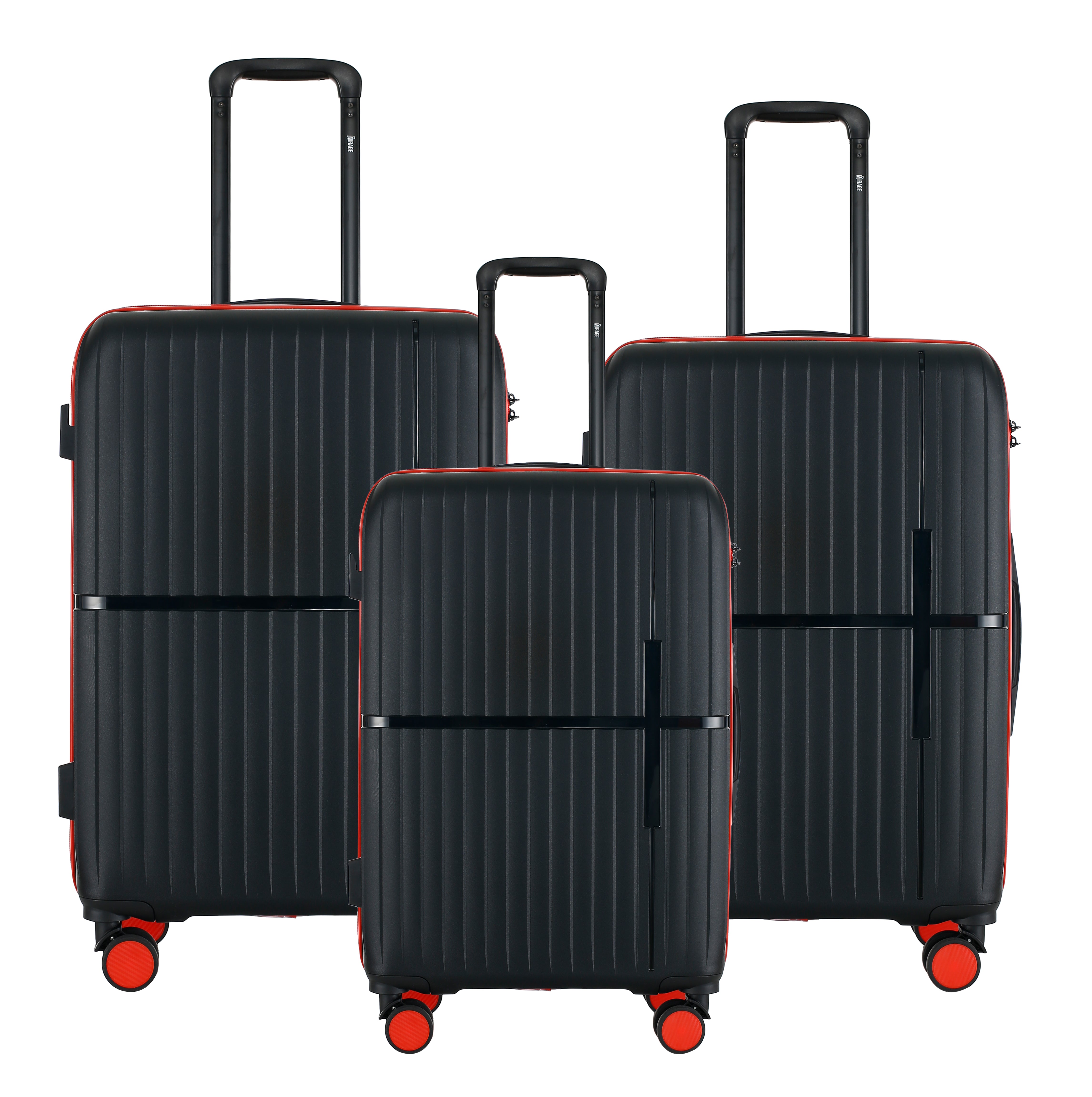 GALA 3-Piece Luggage Set – Polypropylene Hardshell, Lightweight, 360° Dual Spinning Wheels, Combo Lock - 20", 24", 28" - Black