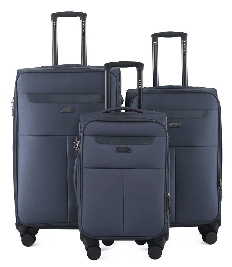 IZOD Liam Soft Shell Lightweight Expandable 360 Dual Spinning Wheels Combo Lock 28", 24", 20" 3 Piece Luggage Set