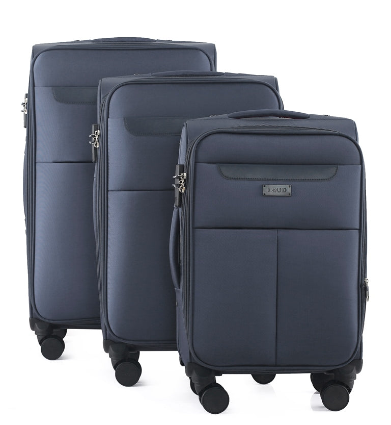 IZOD Liam Soft Shell Lightweight Expandable 360 Dual Spinning Wheels Combo Lock 28", 24", 20" 3 Piece Luggage Set