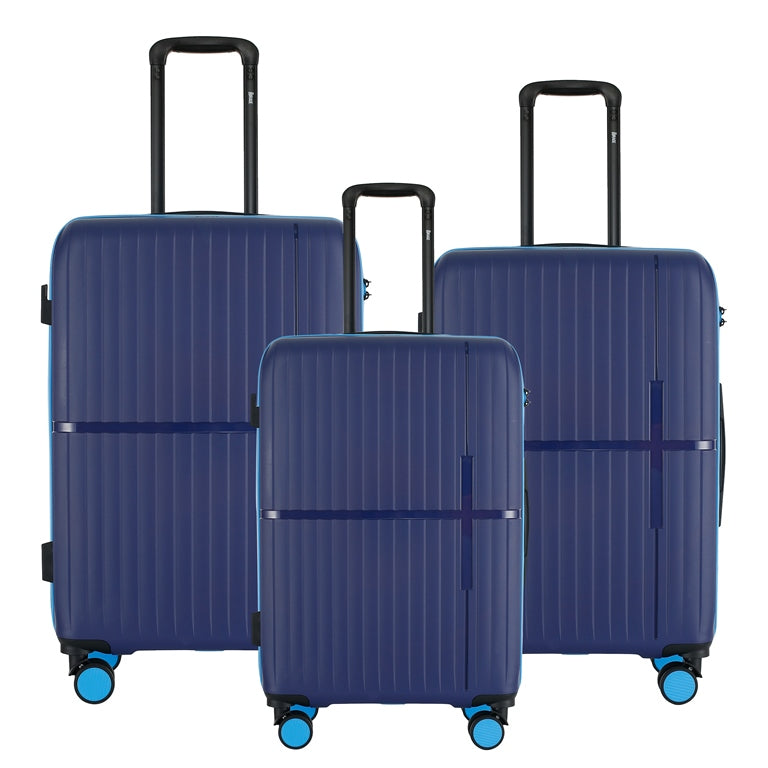 GALA 3-Piece Luggage Set – Polypropylene Hardshell, Lightweight, 360° Dual Spinning Wheels, Combo Lock - 20", 24", 28" - Navy Sky Blue