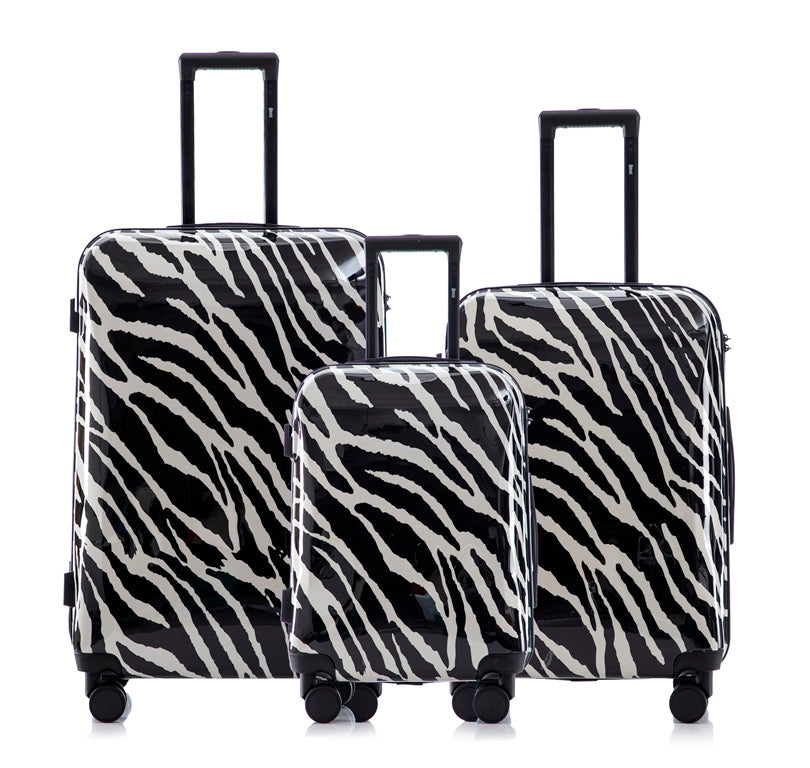 Multi-color Design ABS Hard Shell Lightweight with 360° Dual Spinning Wheels & Combo Lock – Includes 28", 24", 20" 3-Piece Luggage Set - Zebra
