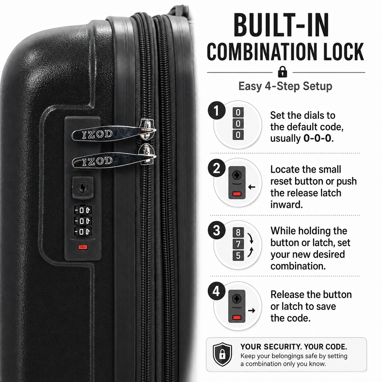 IZOD Mateo 20-Inch Carry-On Luggage – Lightweight Expandable ABS Hardside Suitcase with 360° Dual Spinner Wheels & Built-In Combo Lock