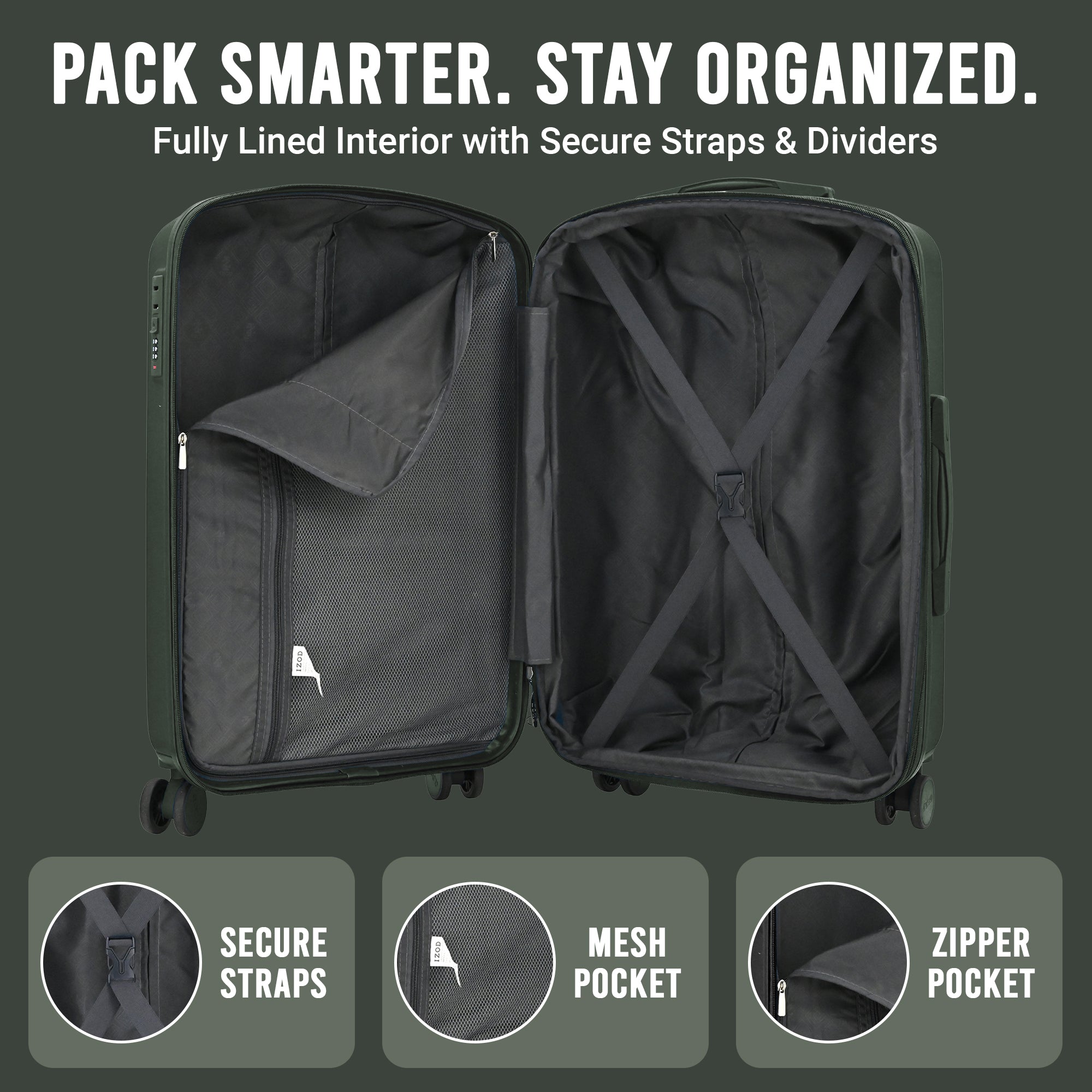 IZOD Mateo 20-Inch Carry-On Luggage – Lightweight Expandable ABS Hardside Suitcase with 360° Dual Spinner Wheels & Built-In Combo Lock