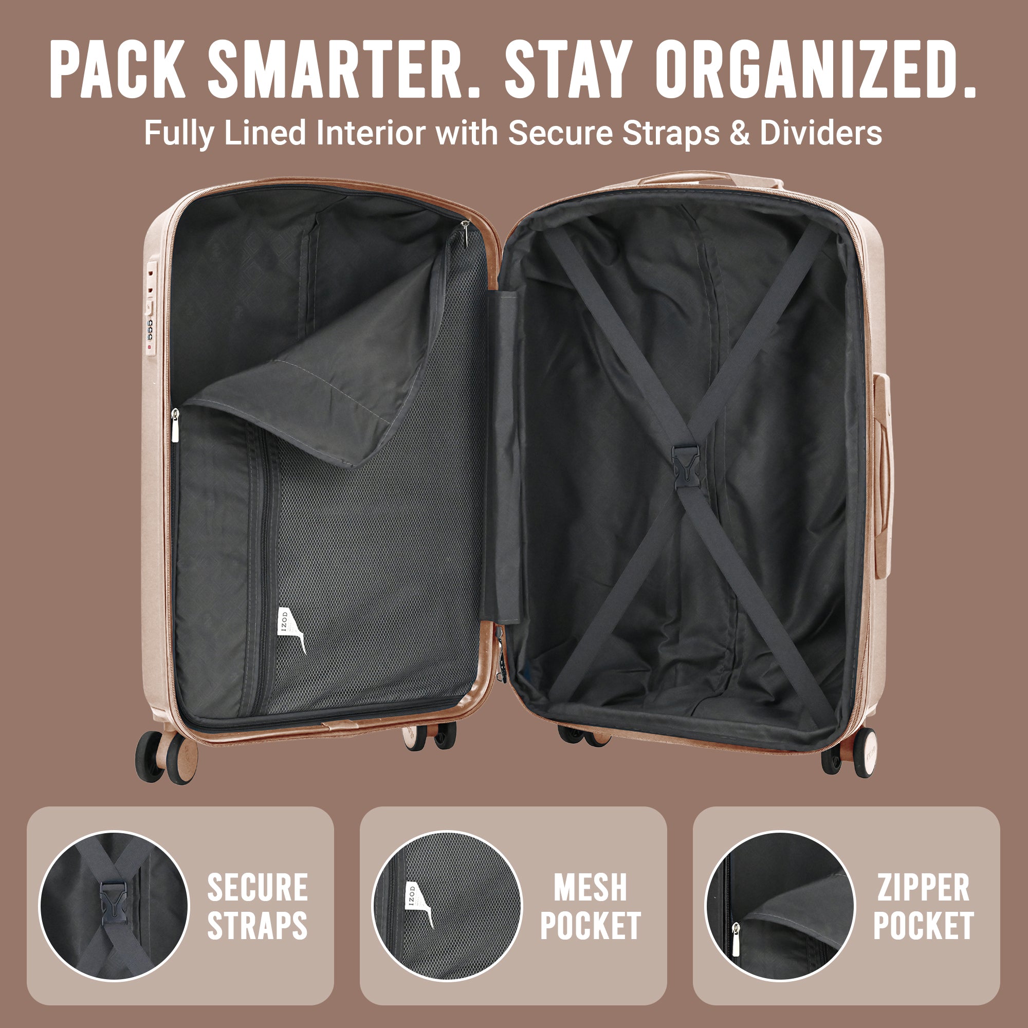 IZOD Mateo 20-Inch Carry-On Luggage – Lightweight Expandable ABS Hardside Suitcase with 360° Dual Spinner Wheels & Built-In Combo Lock