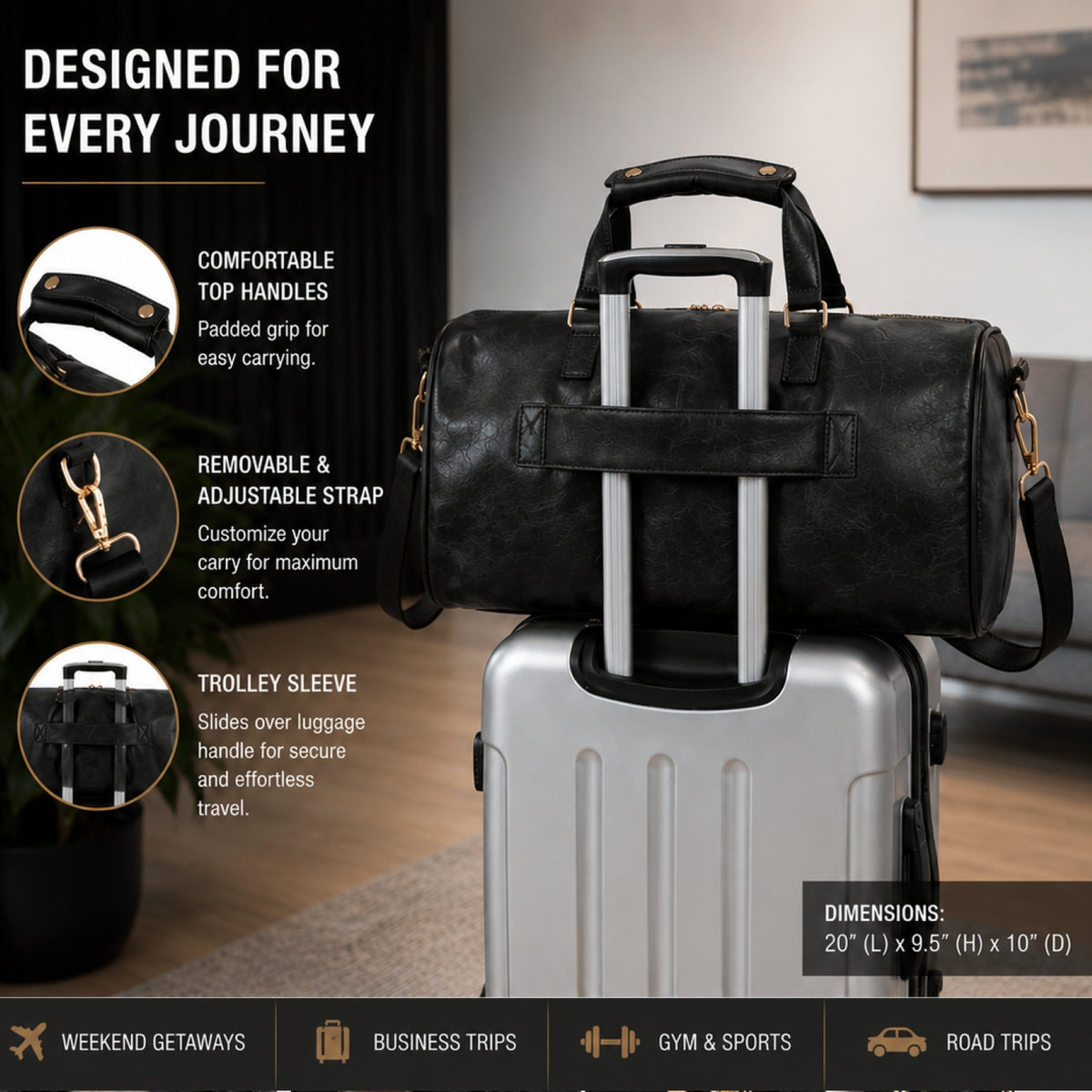 Atlas PU Leather Travel Carry-On Duffel Weekender Bag