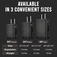 IZOD Romeo Lightweight Expandable ABS 3 Piece Luggage Set - 20", 24", and 28" Sizes with 360° Dual Spinning Wheels and Combo Lock