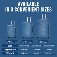IZOD Romeo Lightweight Expandable ABS 3 Piece Luggage Set - 20", 24", and 28" Sizes with 360° Dual Spinning Wheels and Combo Lock
