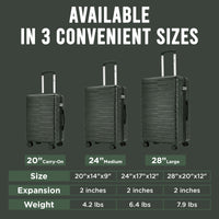 IZOD Romeo Lightweight Expandable ABS 3 Piece Luggage Set - 20", 24", and 28" Sizes with 360° Dual Spinning Wheels and Combo Lock