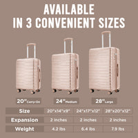 IZOD Romeo Lightweight Expandable ABS 3 Piece Luggage Set - 20", 24", and 28" Sizes with 360° Dual Spinning Wheels and Combo Lock