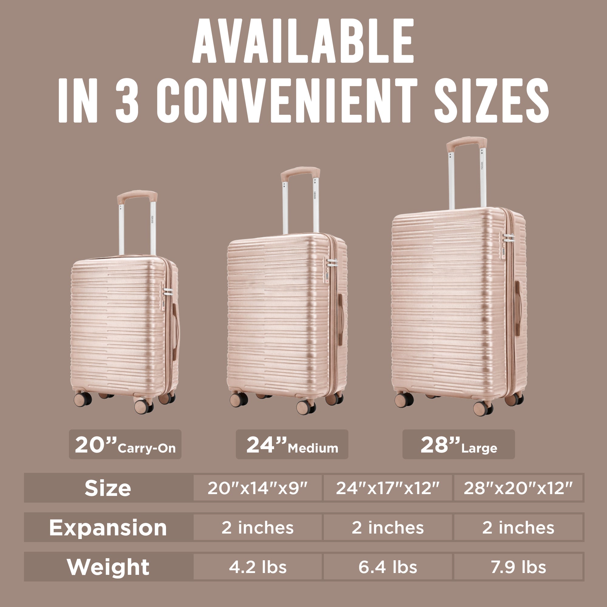 IZOD Romeo Lightweight Expandable ABS 3 Piece Luggage Set - 20", 24", and 28" Sizes with 360° Dual Spinning Wheels and Combo Lock