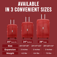 IZOD Mateo Travel 3 Piece Luggage Set - Durable ABS Hard Shell with 360° Wheels and Combo Lock