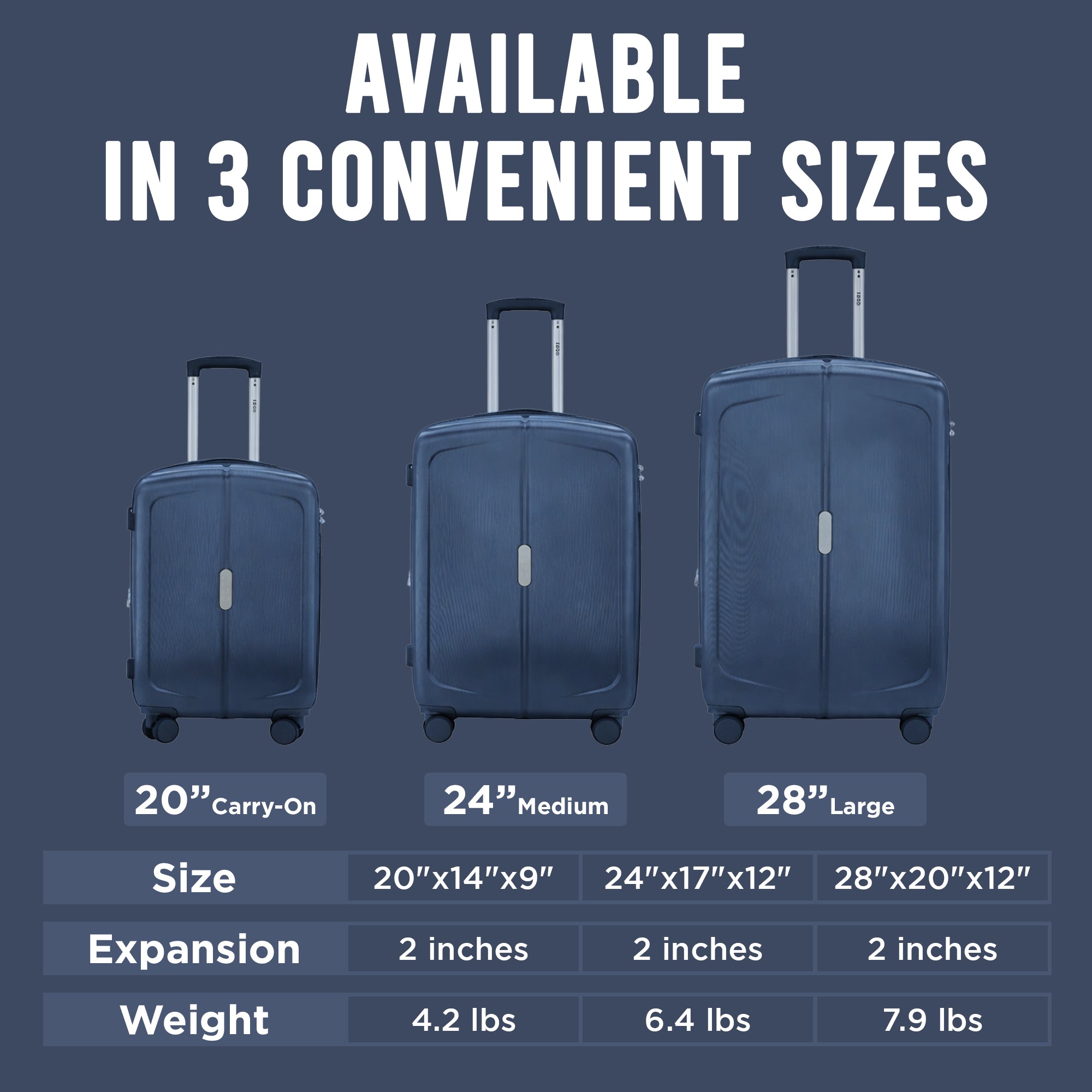 IZOD Mateo Travel 3 Piece Luggage Set - Durable ABS Hard Shell with 360° Wheels and Combo Lock