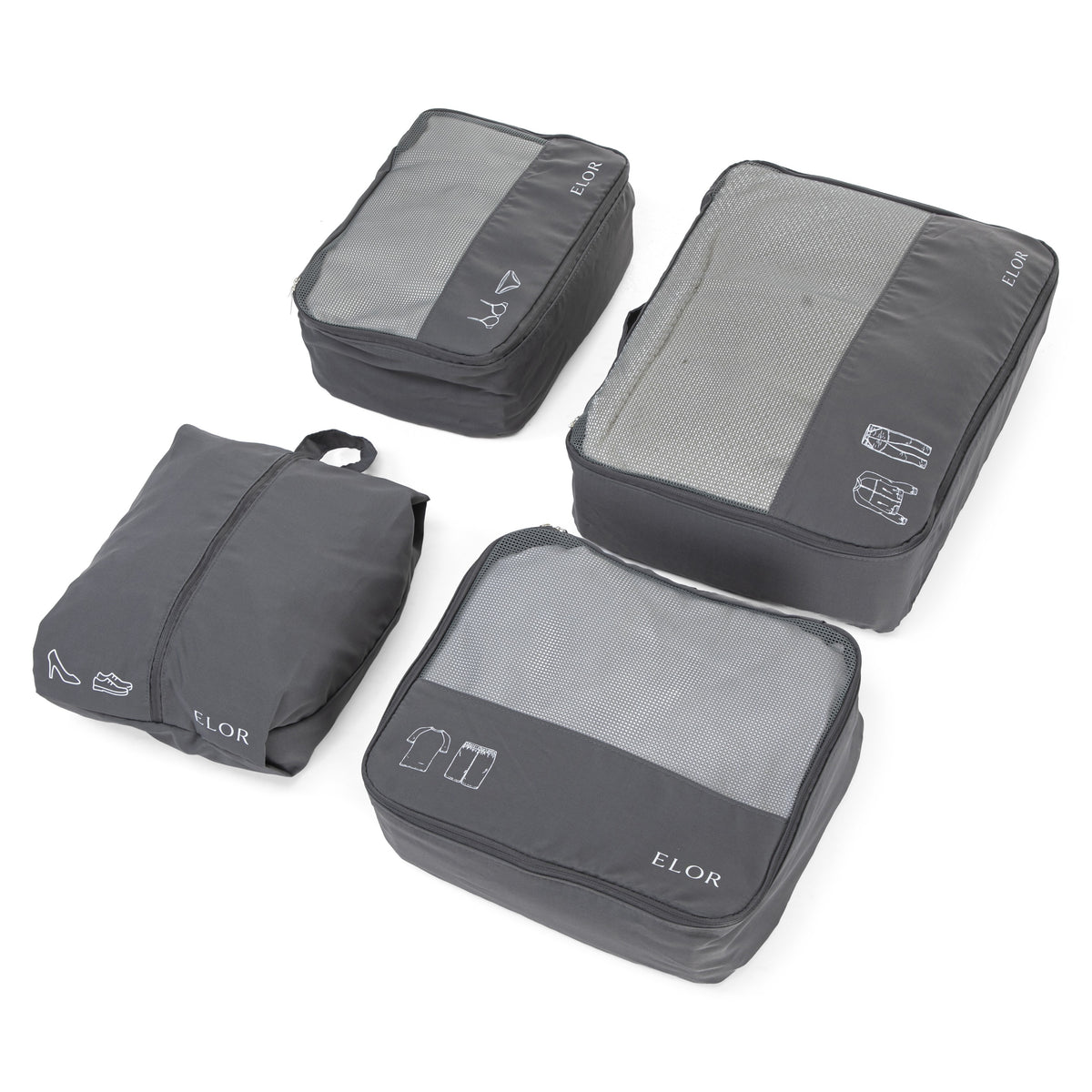 ELOR Travel All-in-One 4 Piece Packing Cube Set with Shoe Bag