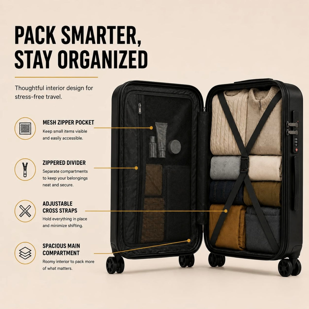 IZOD Zane Expandable ABS Hard shell Lightweight 360 Dual Spinning Wheels Combo Lock 28", 24", 20" 3 Piece Luggage Set