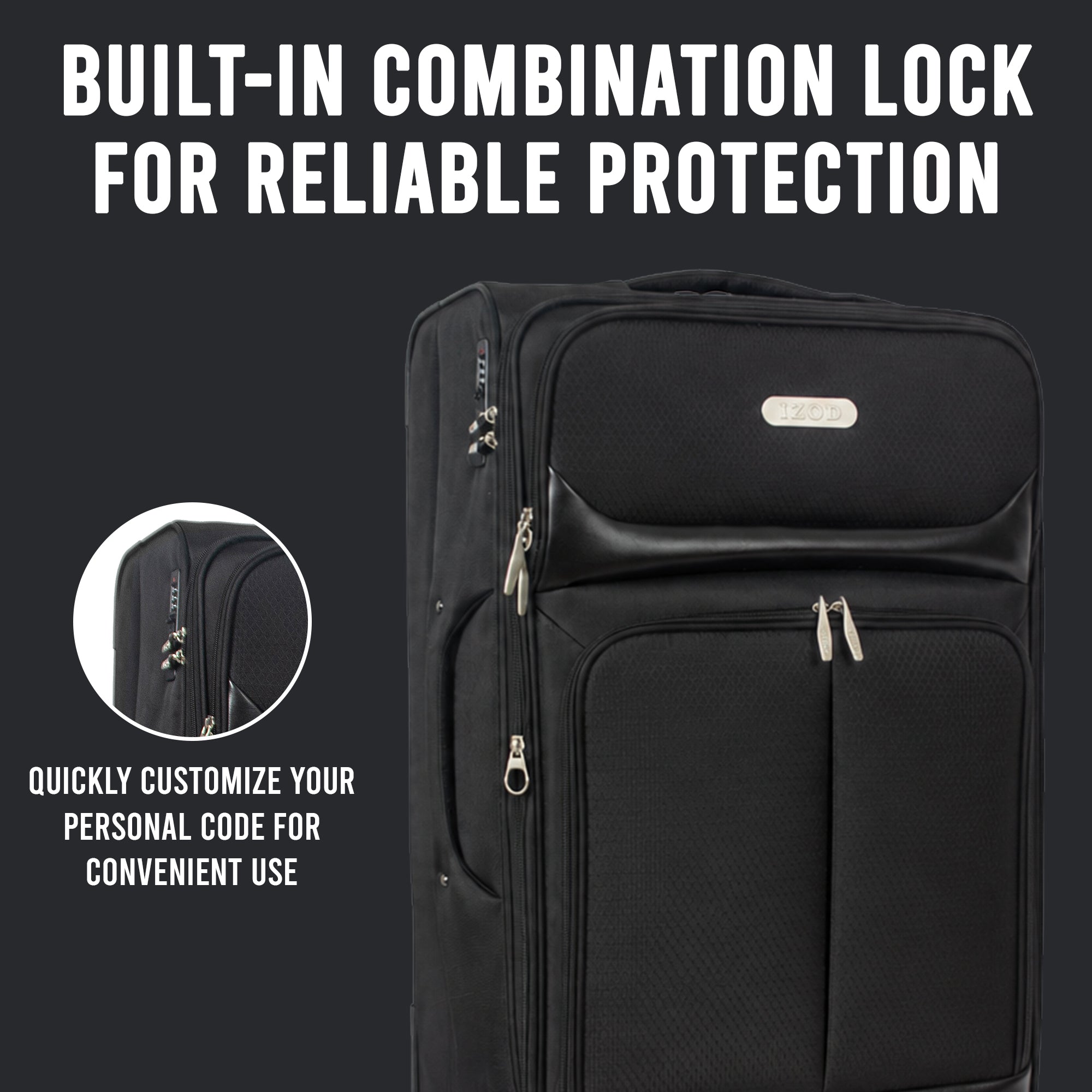 IZOD Ocean Soft Shell Lightweight Expandable 360 Dual Spinning Wheels Combo Lock 28", 24", 20" 3 Piece Luggage Set