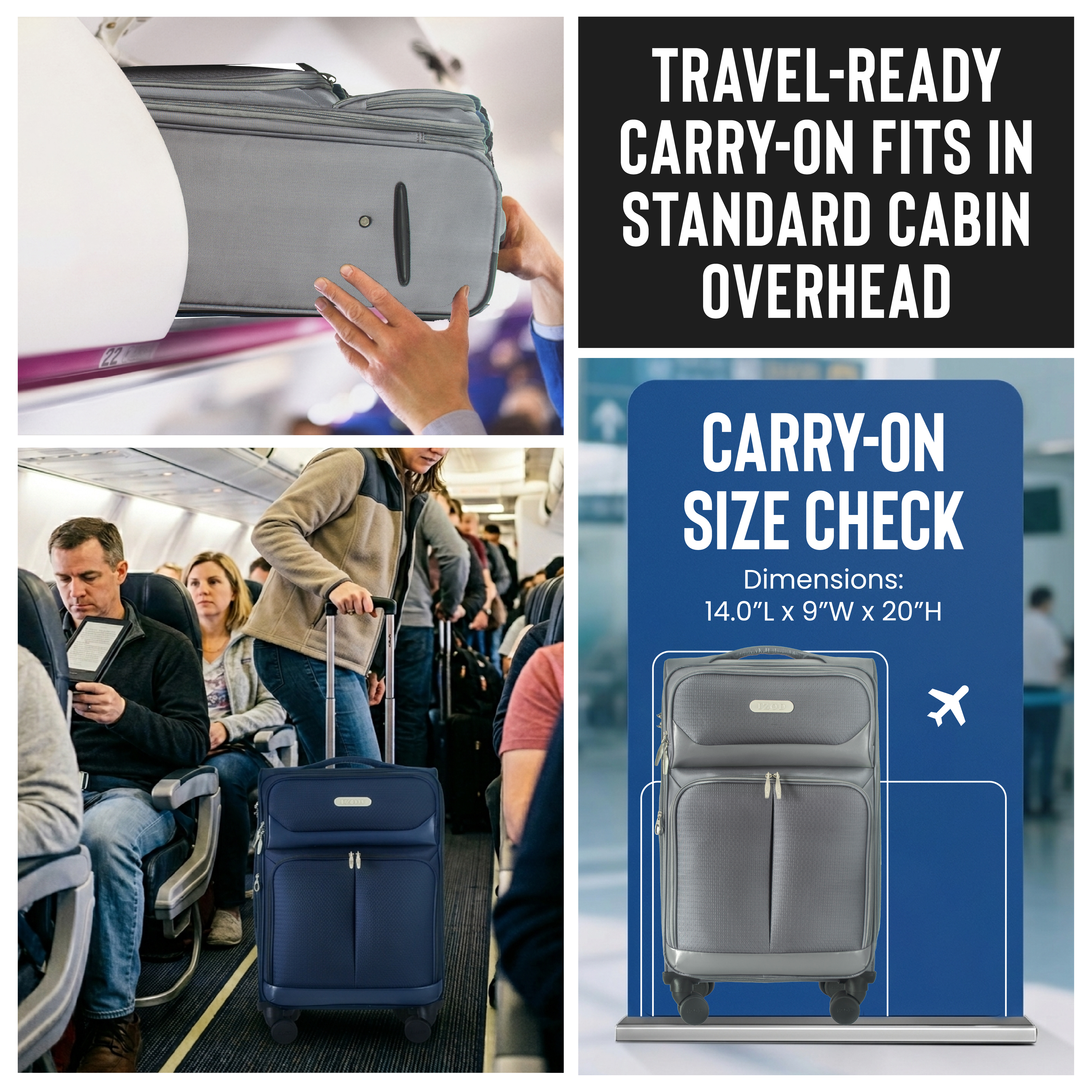 IZOD Ocean Soft Shell Lightweight Expandable 360 Dual Spinning Wheels Combo Lock 28", 24", 20" 3 Piece Luggage Set