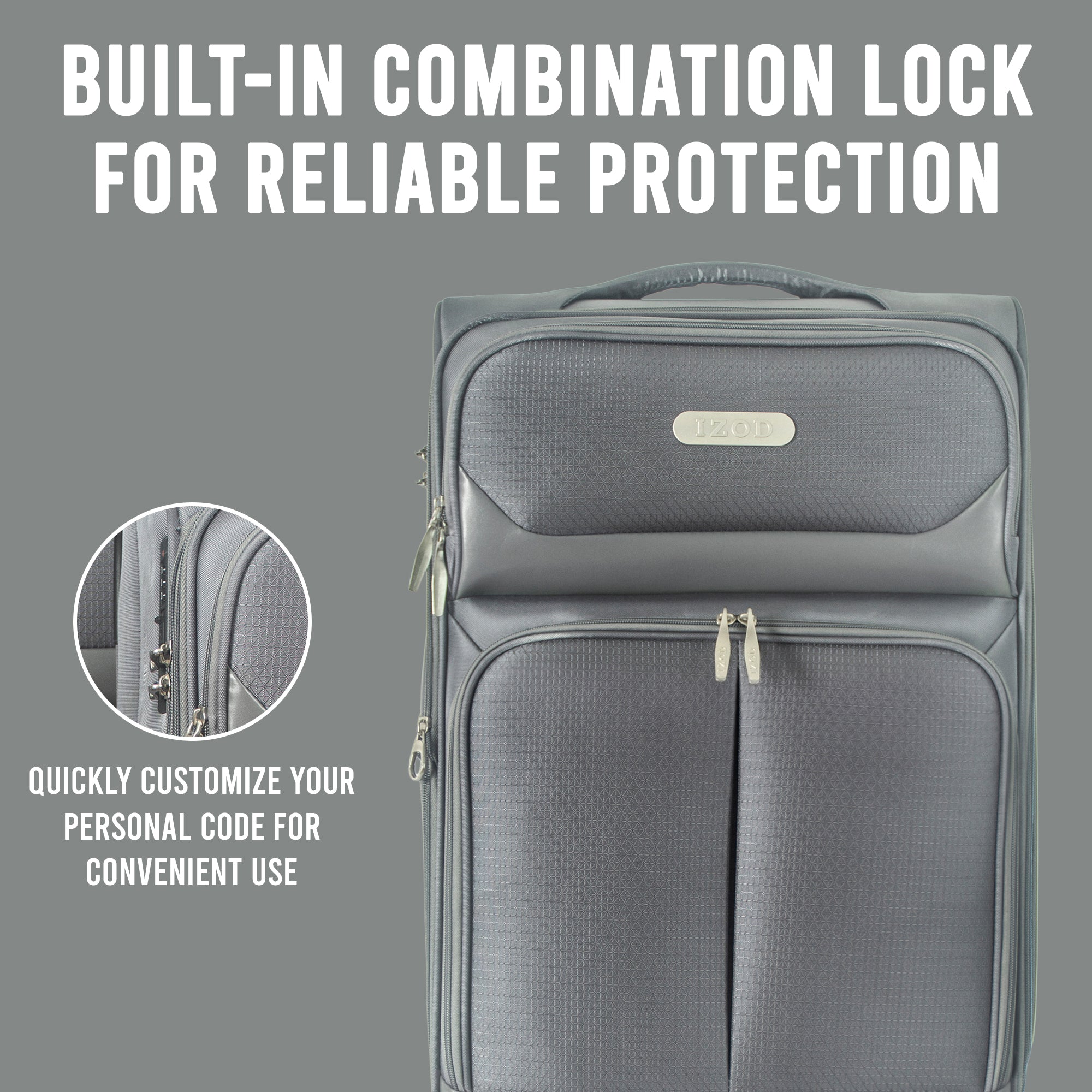 IZOD Ocean Soft Shell Lightweight Expandable 360 Dual Spinning Wheels Combo Lock 28", 24", 20" 3 Piece Luggage Set