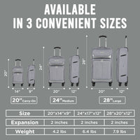 IZOD Ocean Soft Shell Lightweight Expandable 360 Dual Spinning Wheels Combo Lock 28", 24", 20" 3 Piece Luggage Set