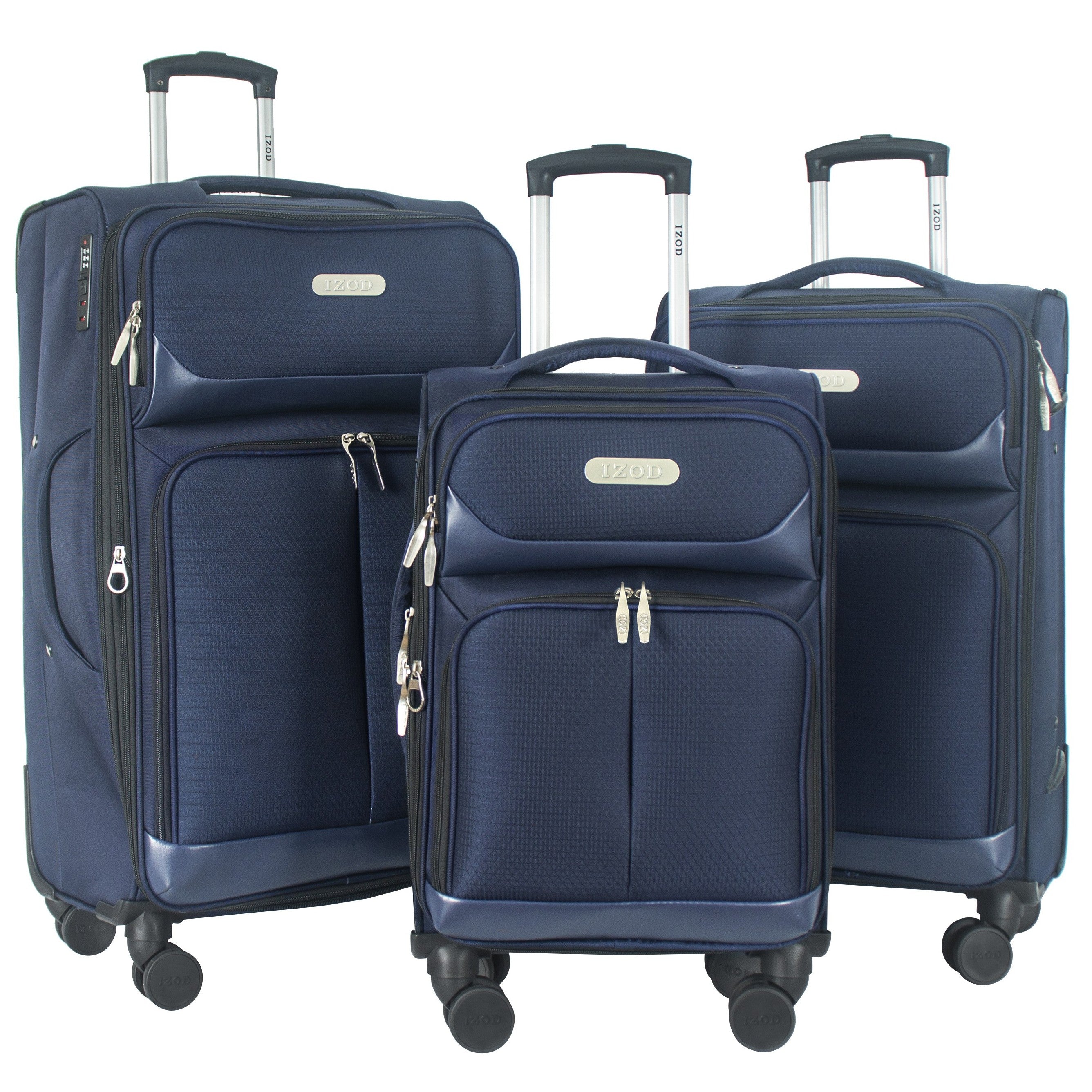 IZOD Ocean Soft Shell Lightweight Expandable 360 Dual Spinning Wheels Combo Lock 28", 24", 20" 3 Piece Luggage Set
