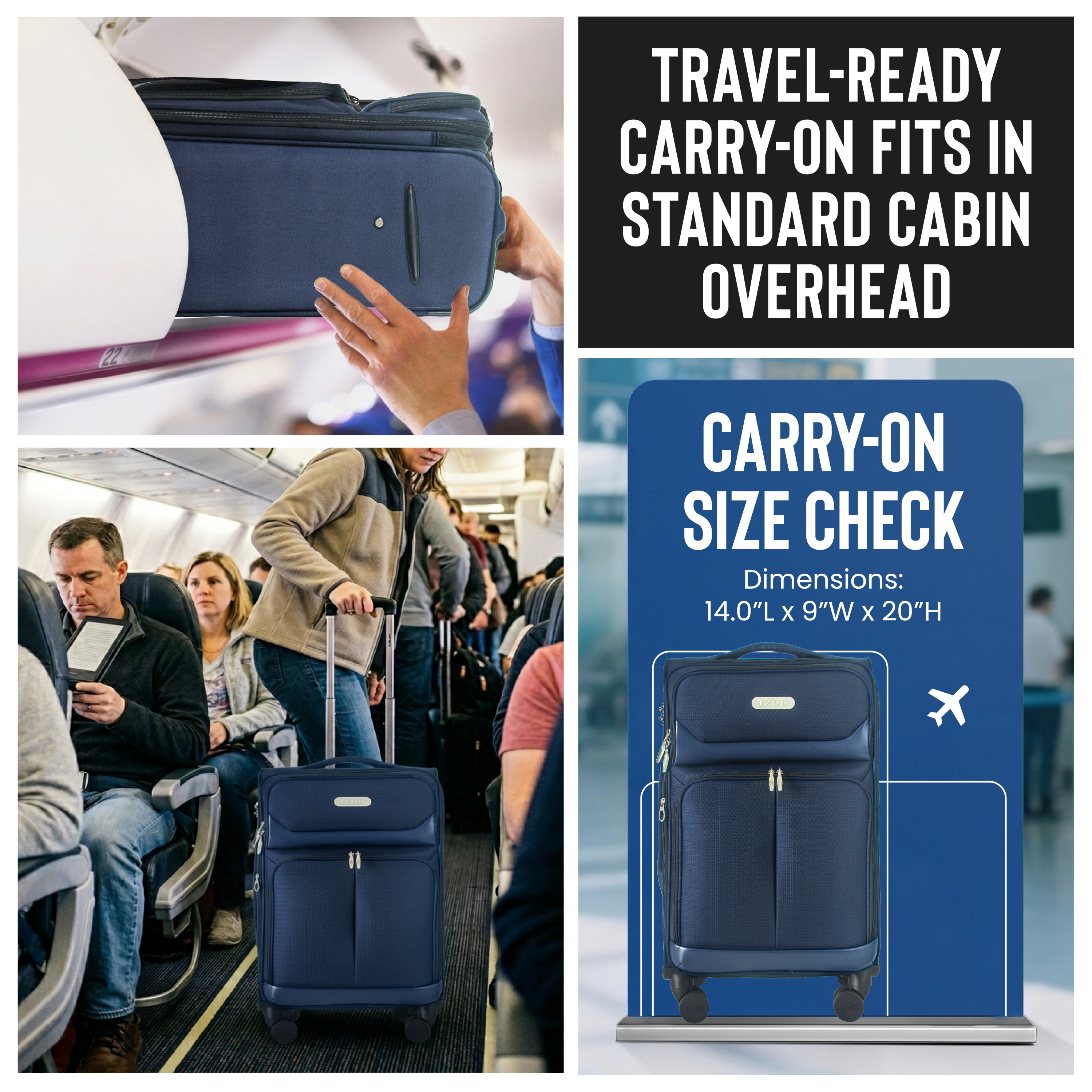 IZOD Ocean Soft Shell Lightweight Expandable 360 Dual Spinning Wheels Combo Lock 28", 24", 20" 3 Piece Luggage Set