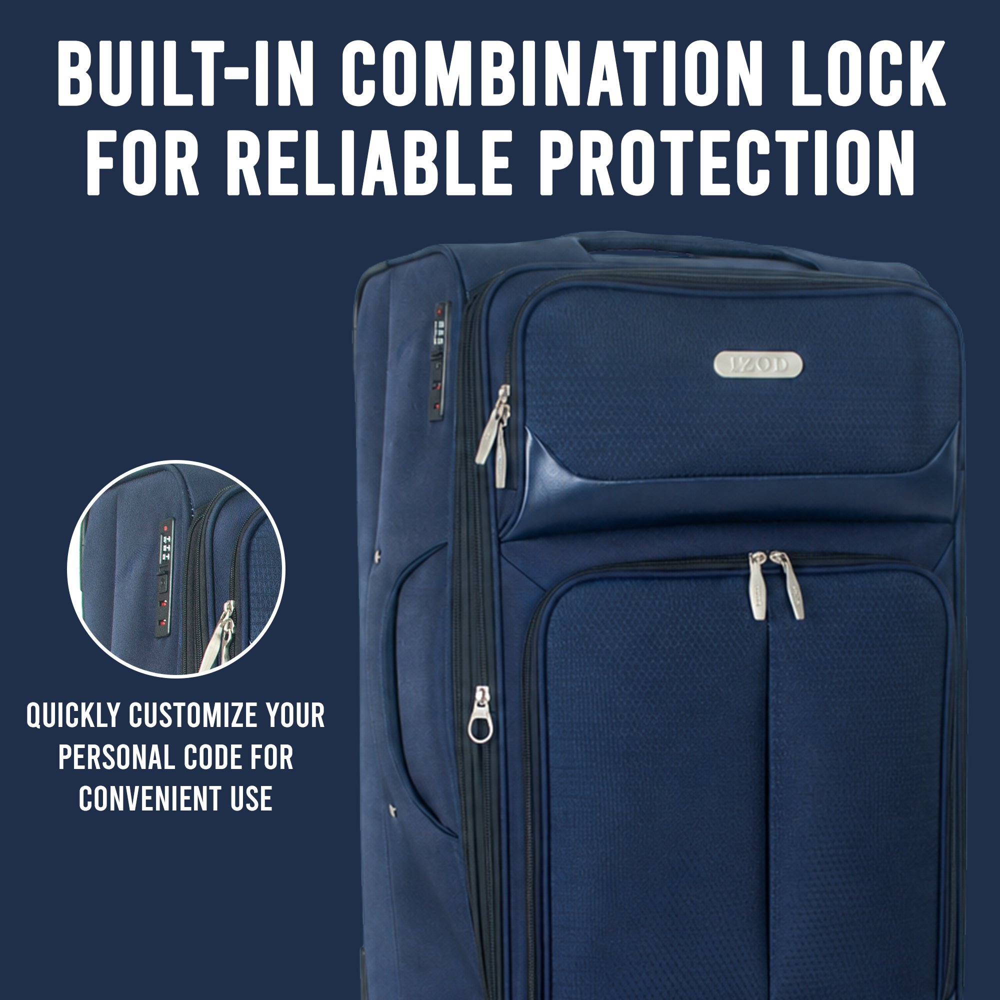 IZOD Ocean Soft Shell Lightweight Expandable 360 Dual Spinning Wheels Combo Lock 28", 24", 20" 3 Piece Luggage Set
