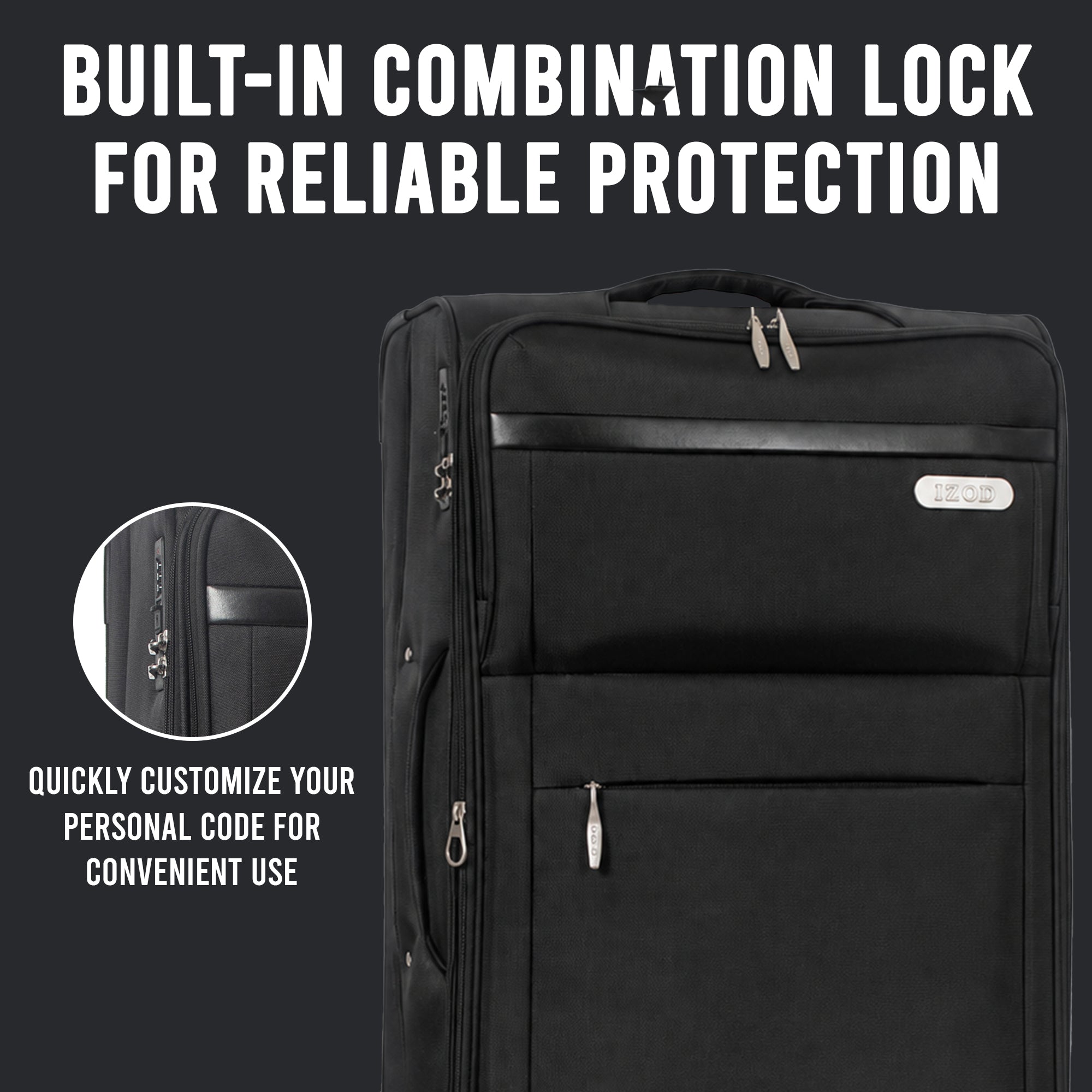 IZOD River Soft Shell Lightweight Expandable 360 Dual Spinning Wheels Combo Lock 28", 24", 20" 3 Piece Luggage Set