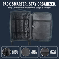 IZOD River Soft Shell Lightweight Expandable 360 Dual Spinning Wheels Combo Lock 28", 24", 20" 3 Piece Luggage Set