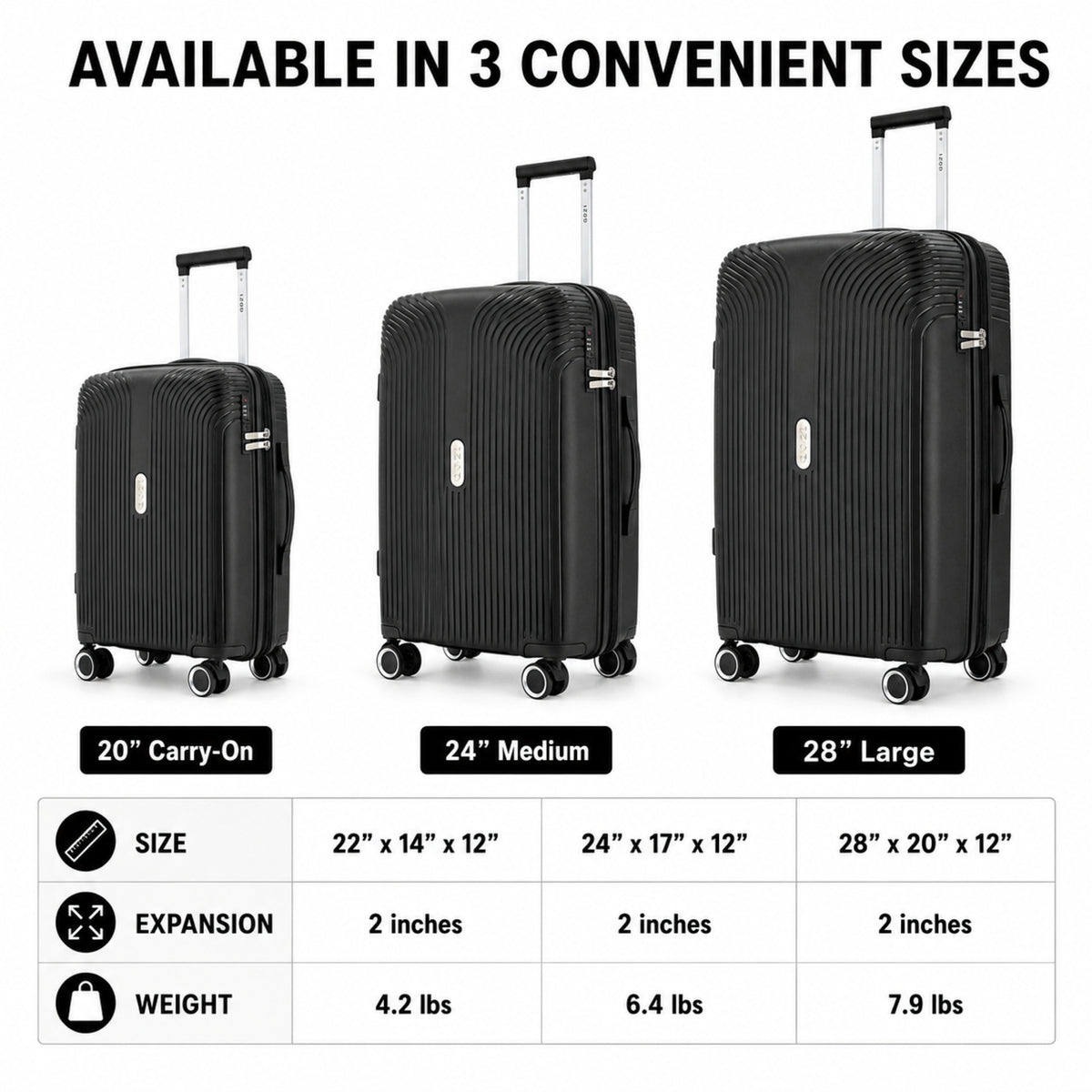 IZOD Sabina Lightweight Polypropylene Hard Shell 3 Piece Luggage Set - 20", 24", and 28" Sizes