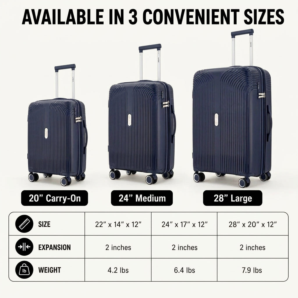 IZOD Sabina Lightweight Polypropylene Hard Shell 3 Piece Luggage Set - 20", 24", and 28" Sizes