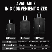 IZOD Mateo Travel 3 Piece Luggage Set - Durable ABS Hard Shell with 360° Wheels and Combo Lock