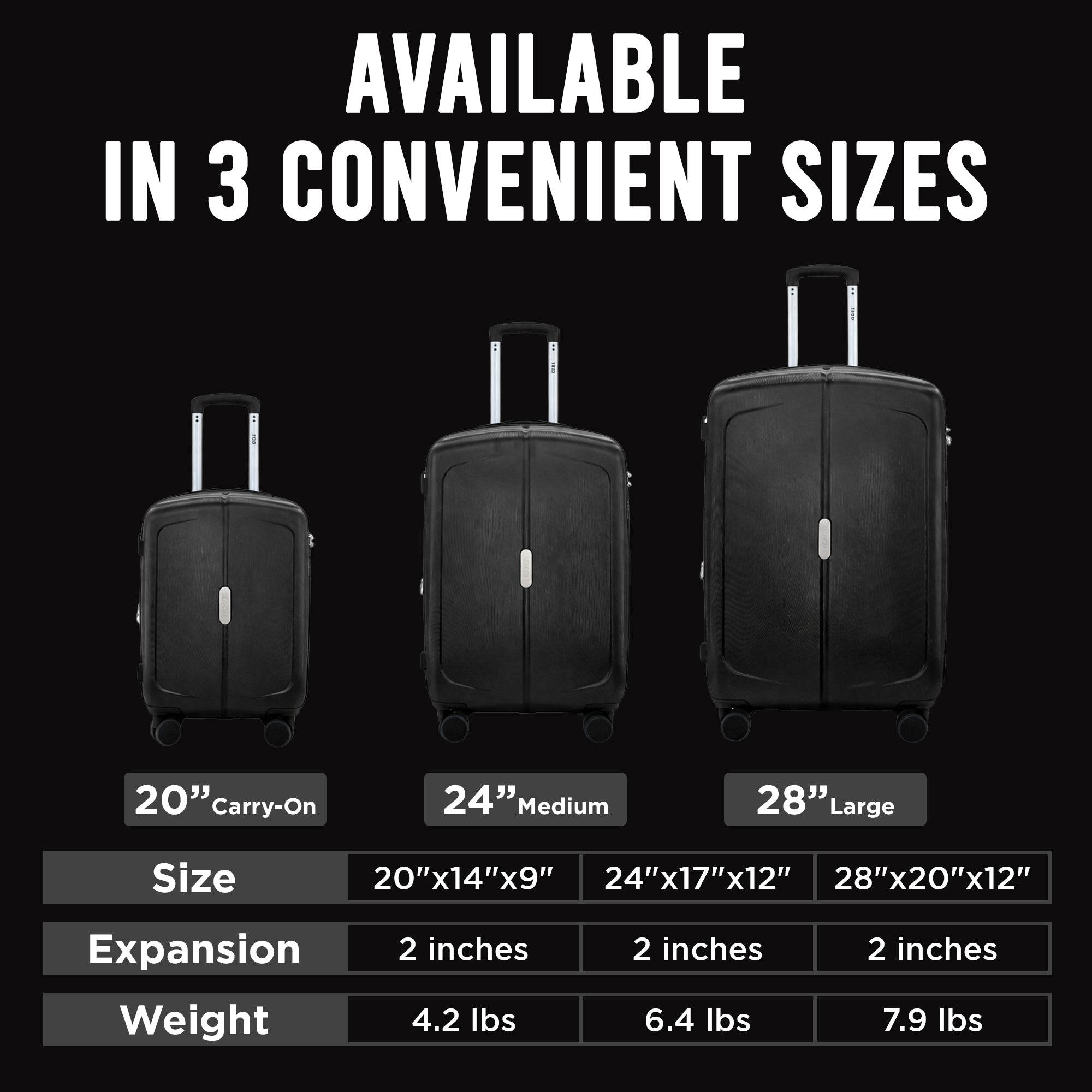 IZOD Mateo Travel 3 Piece Luggage Set - Durable ABS Hard Shell with 360° Wheels and Combo Lock