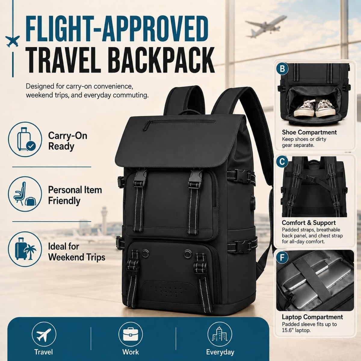 IZOD Escape Carry-On Travel Backpack, Fits 15.6-Inch Laptop, USB Charging Port and Shoe Compartment