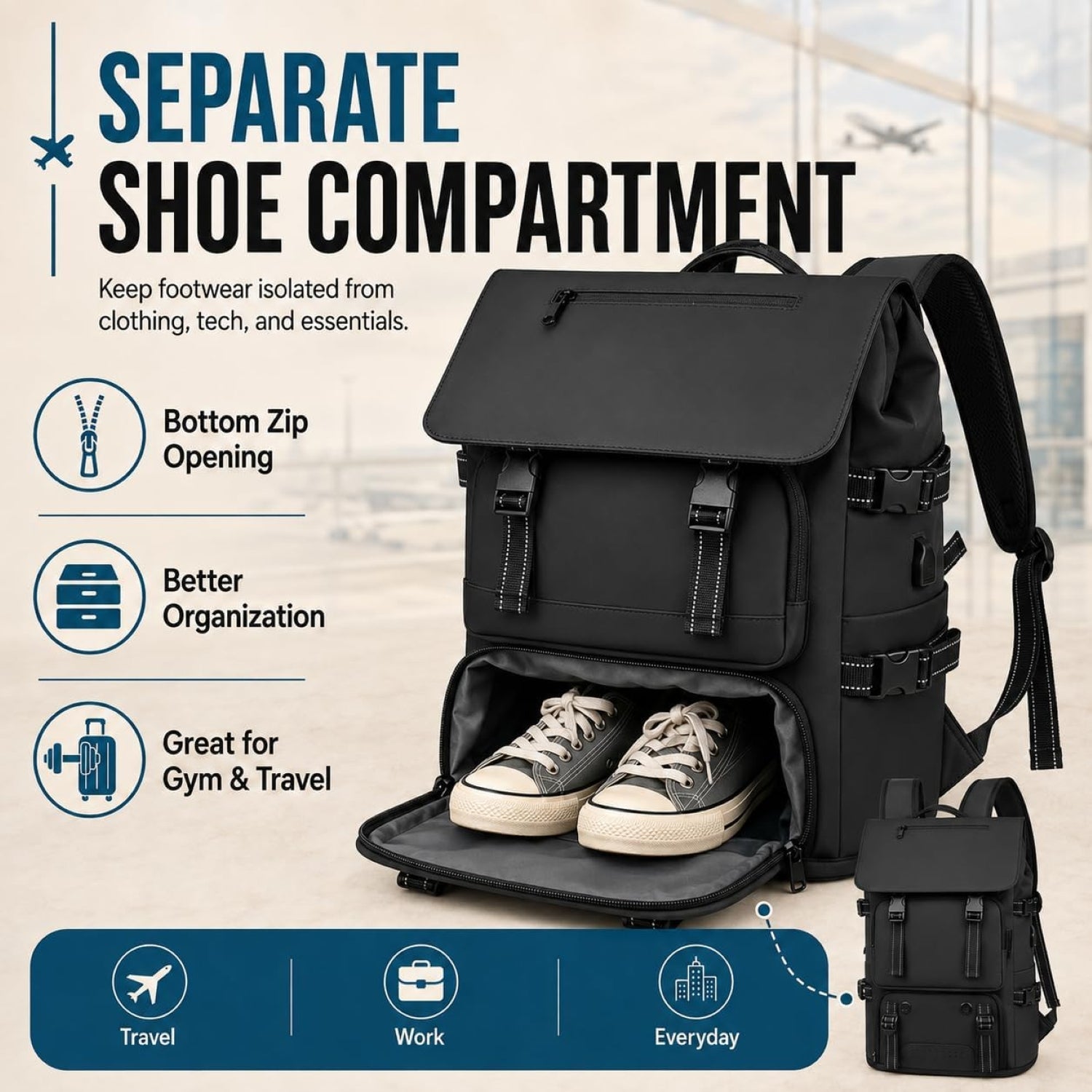 IZOD Escape Carry-On Travel Backpack, Fits 15.6-Inch Laptop, USB Charging Port and Shoe Compartment
