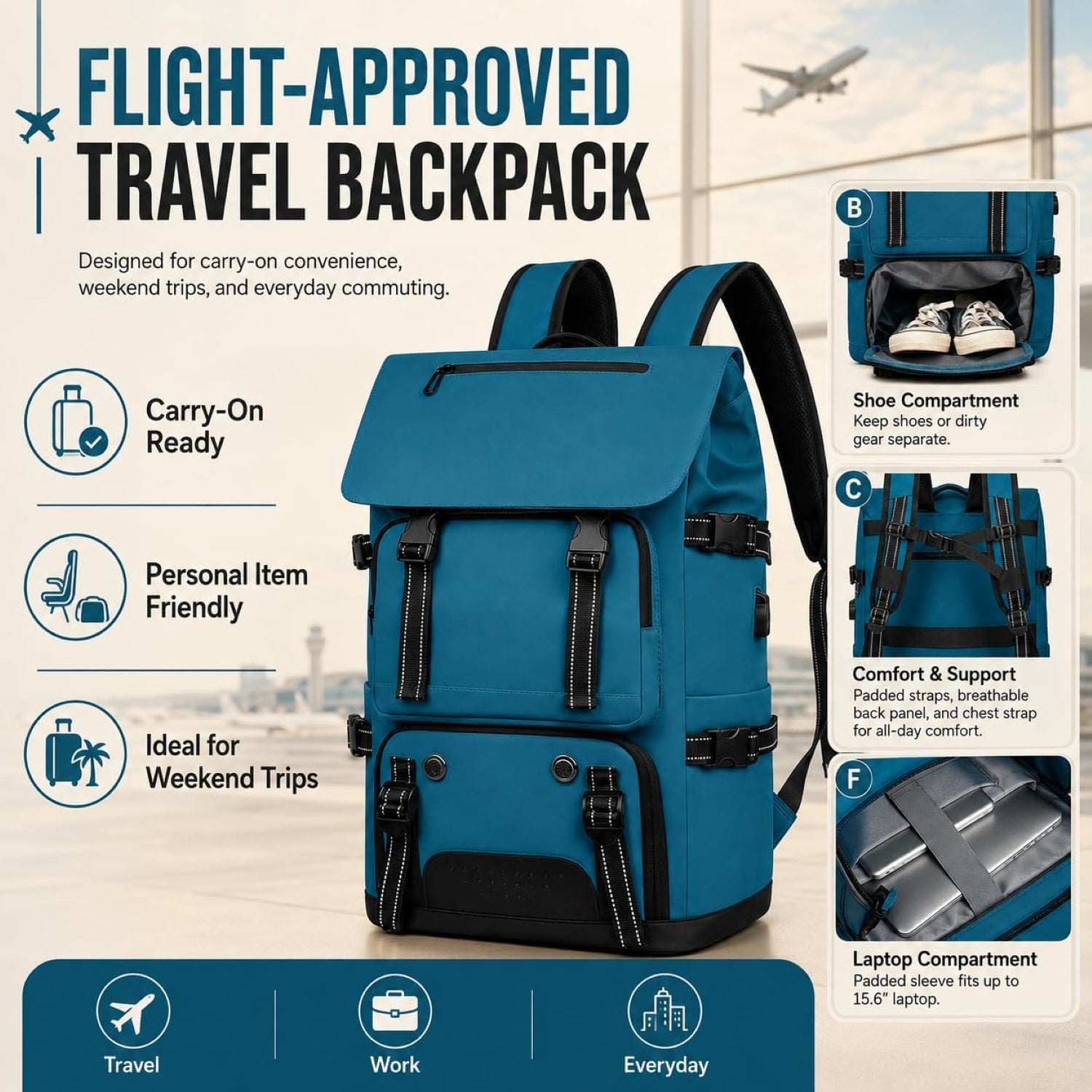IZOD Escape Carry-On Travel Backpack, Fits 15.6-Inch Laptop, USB Charging Port and Shoe Compartment