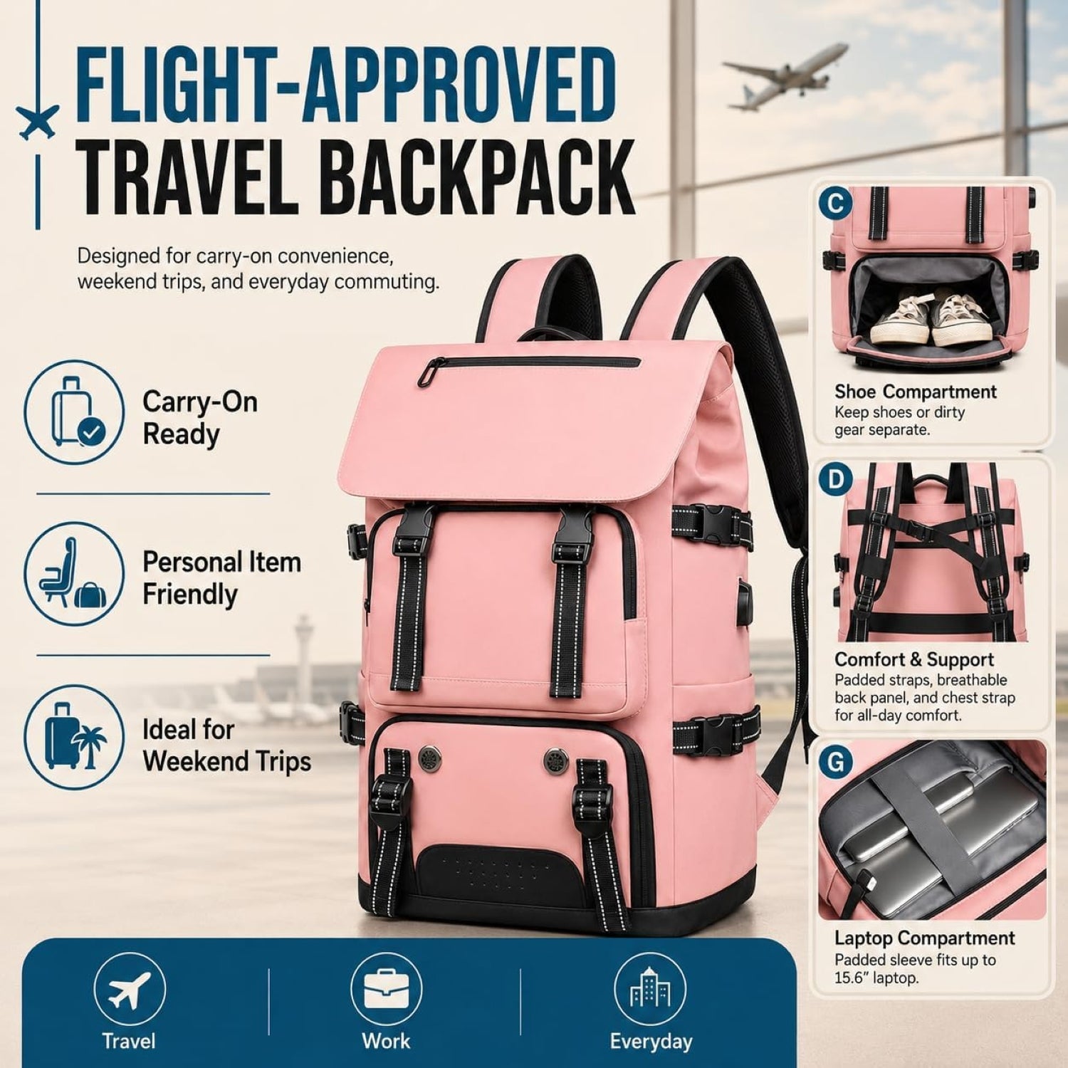 IZOD Escape Carry-On Travel Backpack, Fits 15.6-Inch Laptop, USB Charging Port and Shoe Compartment