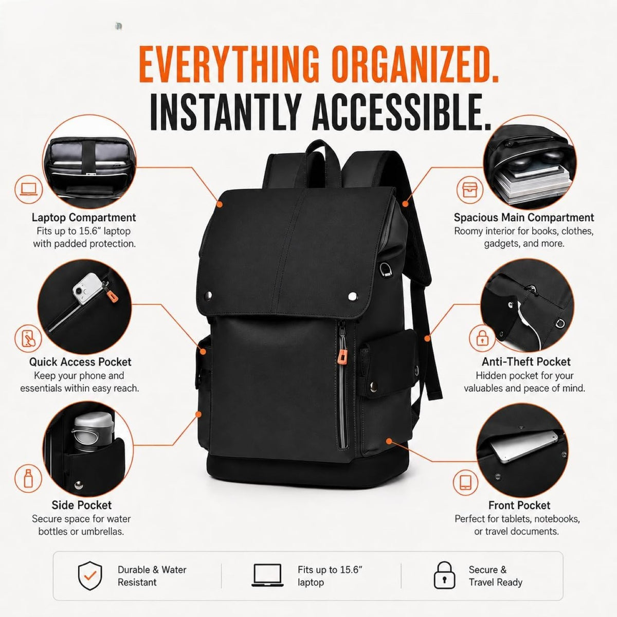 IZOD Orion Modern Carry-On Laptop Travel Backpack with USB Port, Fits 15.6" Laptop
