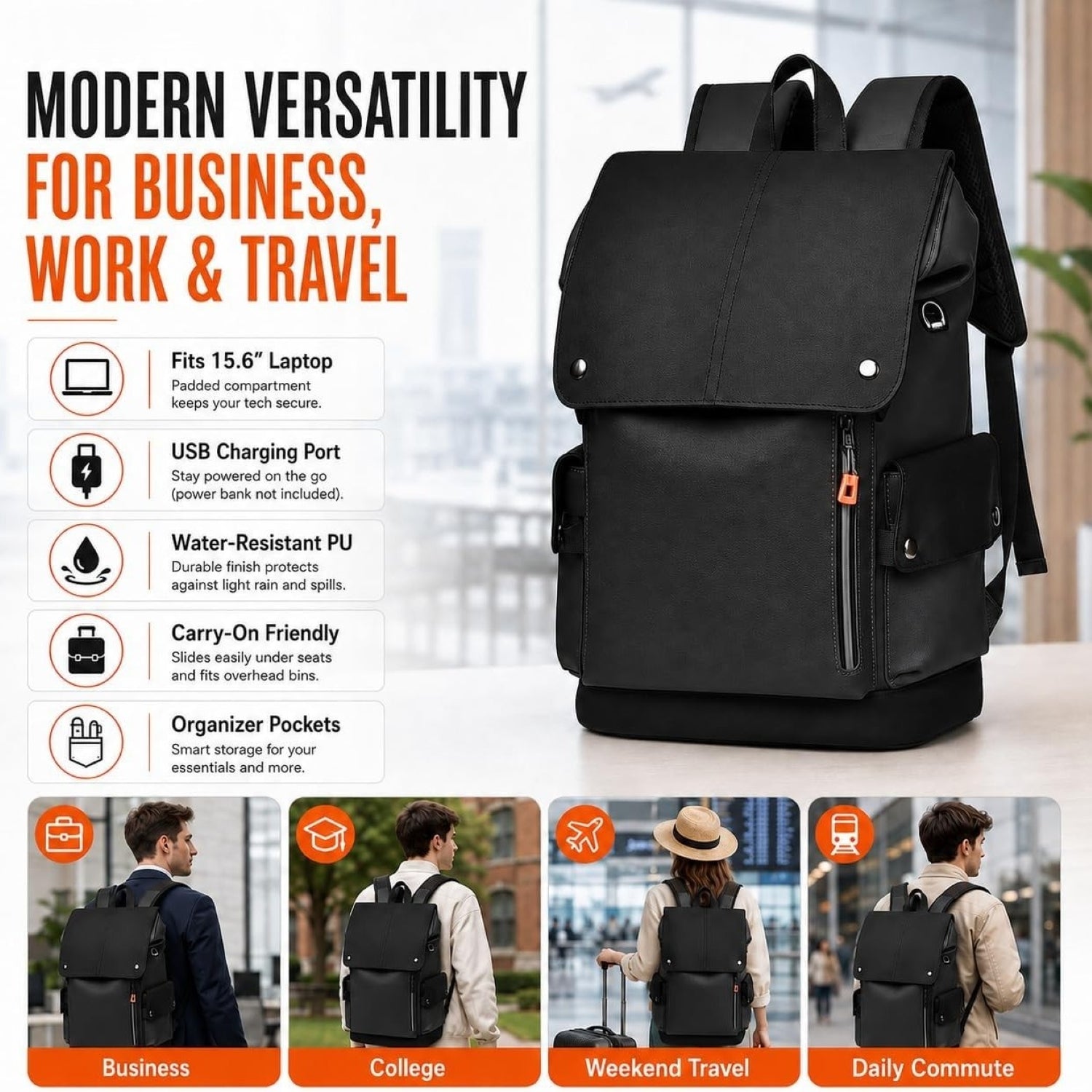 IZOD Orion Modern Carry-On Laptop Travel Backpack with USB Port, Fits 15.6" Laptop
