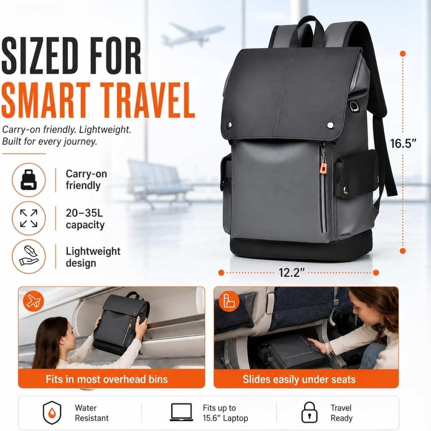 IZOD Orion Modern Carry-On Laptop Travel Backpack with USB Port, Fits 15.6" Laptop