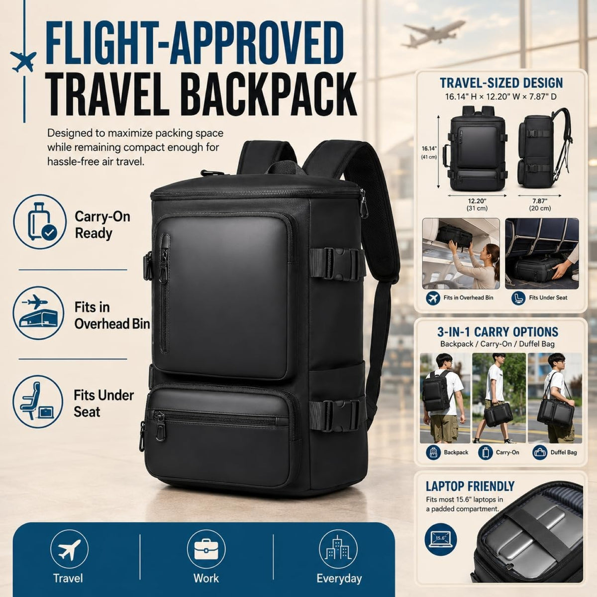 IZOD Voyager 3-in-1 Travel Backpack Carry-On Duffel Laptop Backpack, Fits 15.6" Laptop