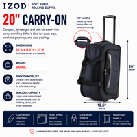 IZOD Carol 20" Lightweight Soft Shell Rolling Duffel Bag with Wheels and Telescopic Handle – Travel-Ready Luggage Duffel