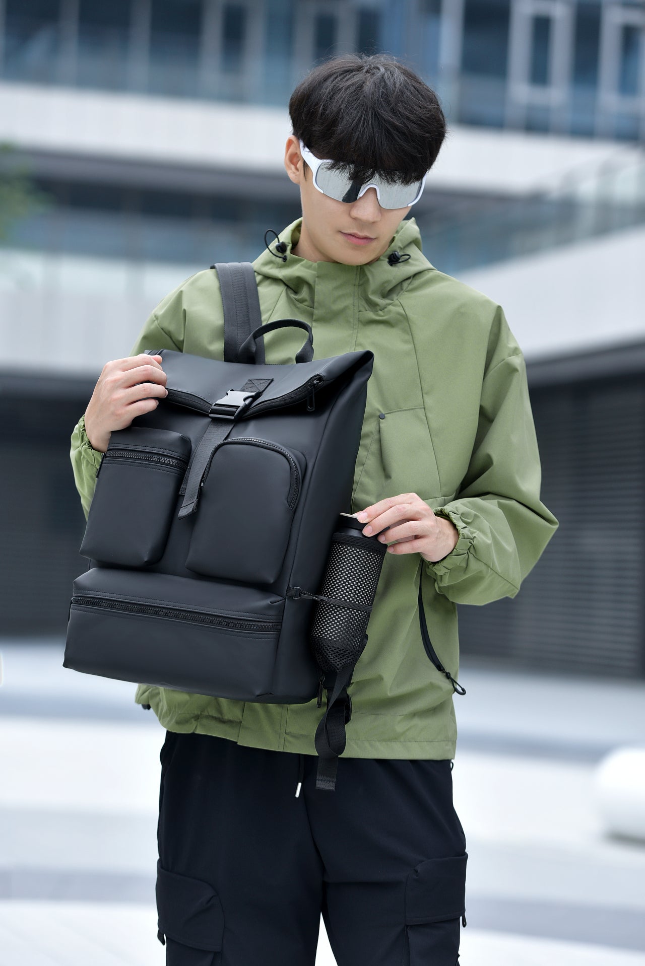 IZOD Milan Modern Roll-Top Travel Carry-On Backpack