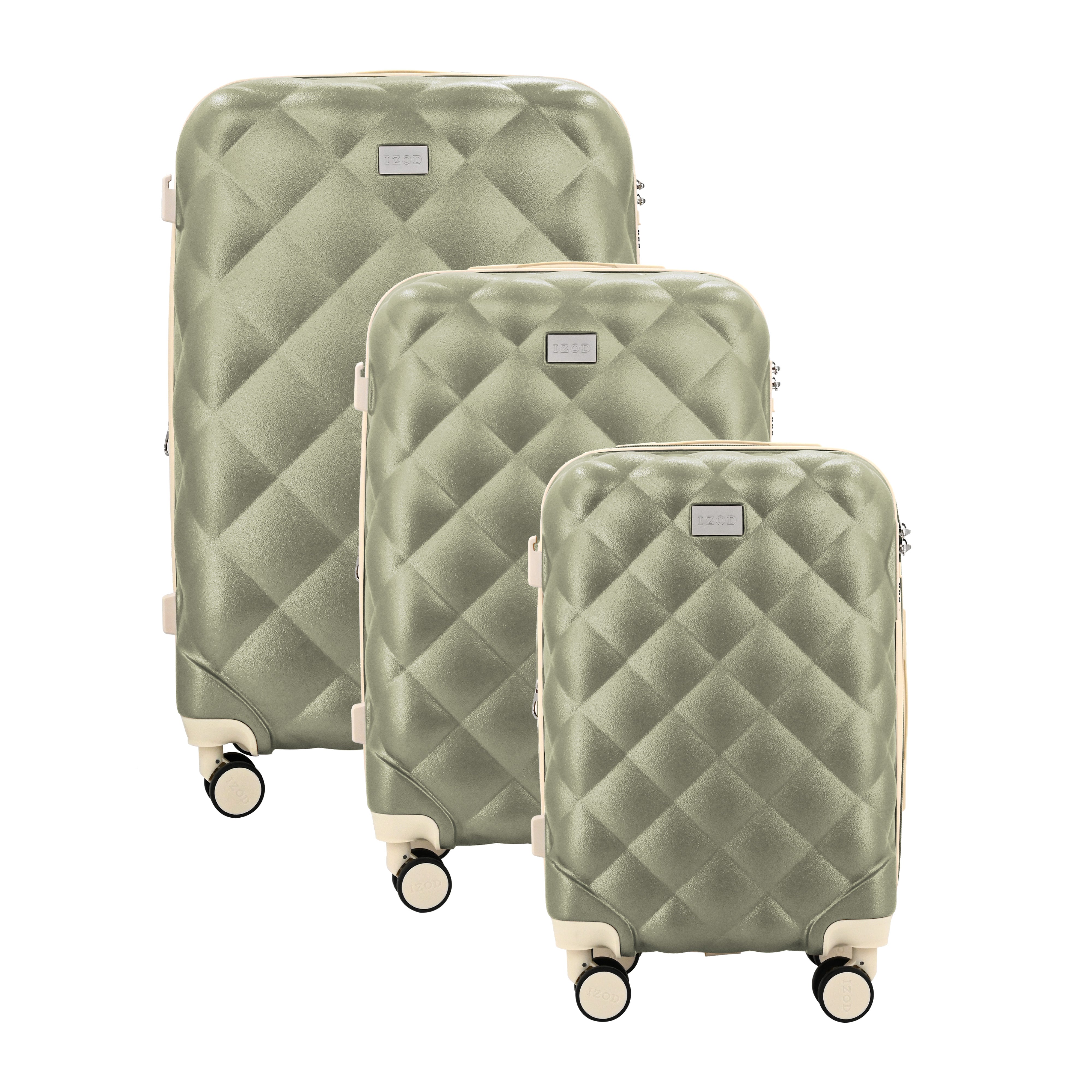 IZOD Fit Lightweight ABS Hard Shell Luggage Set - 3-Piece (20", 24", 28") with 360° Dual Spinning Wheels and Combo Lock