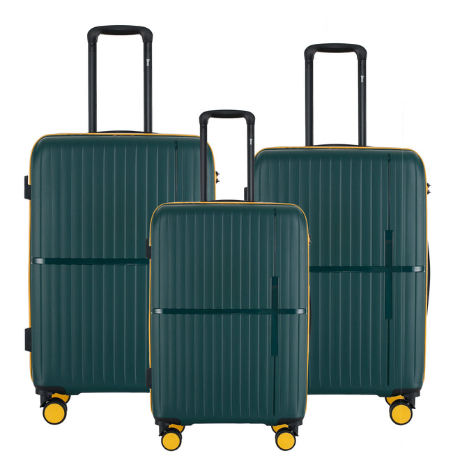 GALA 3-Piece Luggage Set – Polypropylene Hardshell, Lightweight, 360° Dual Spinning Wheels, Combo Lock - 20", 24", 28" - Army Green