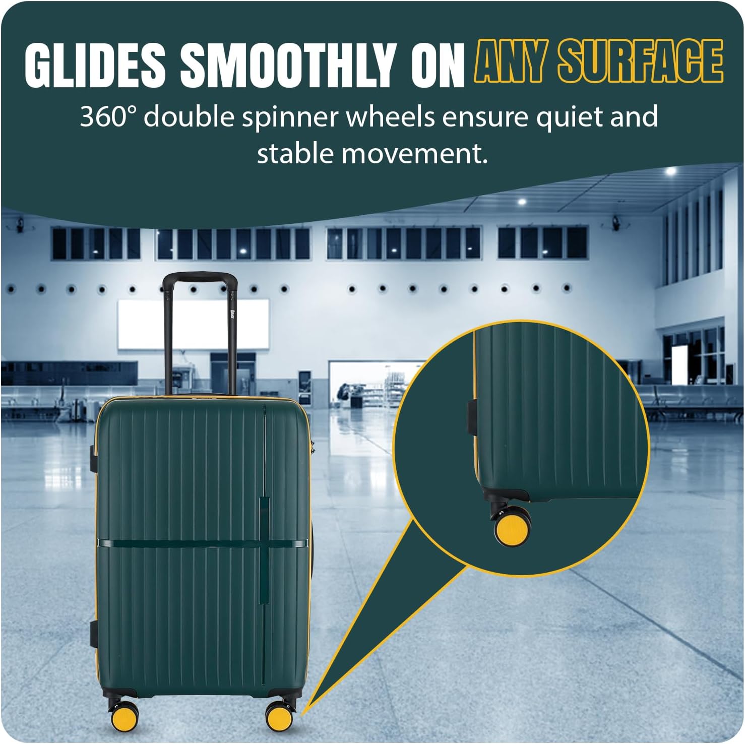 GALA 3-Piece Luggage Set – Polypropylene Hardshell, Lightweight, 360° Dual Spinning Wheels, Combo Lock - 20", 24", 28" - Army Green