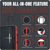 GALA 3-Piece Luggage Set – Polypropylene Hardshell, Lightweight, 360° Dual Spinning Wheels, Combo Lock - 20", 24", 28"