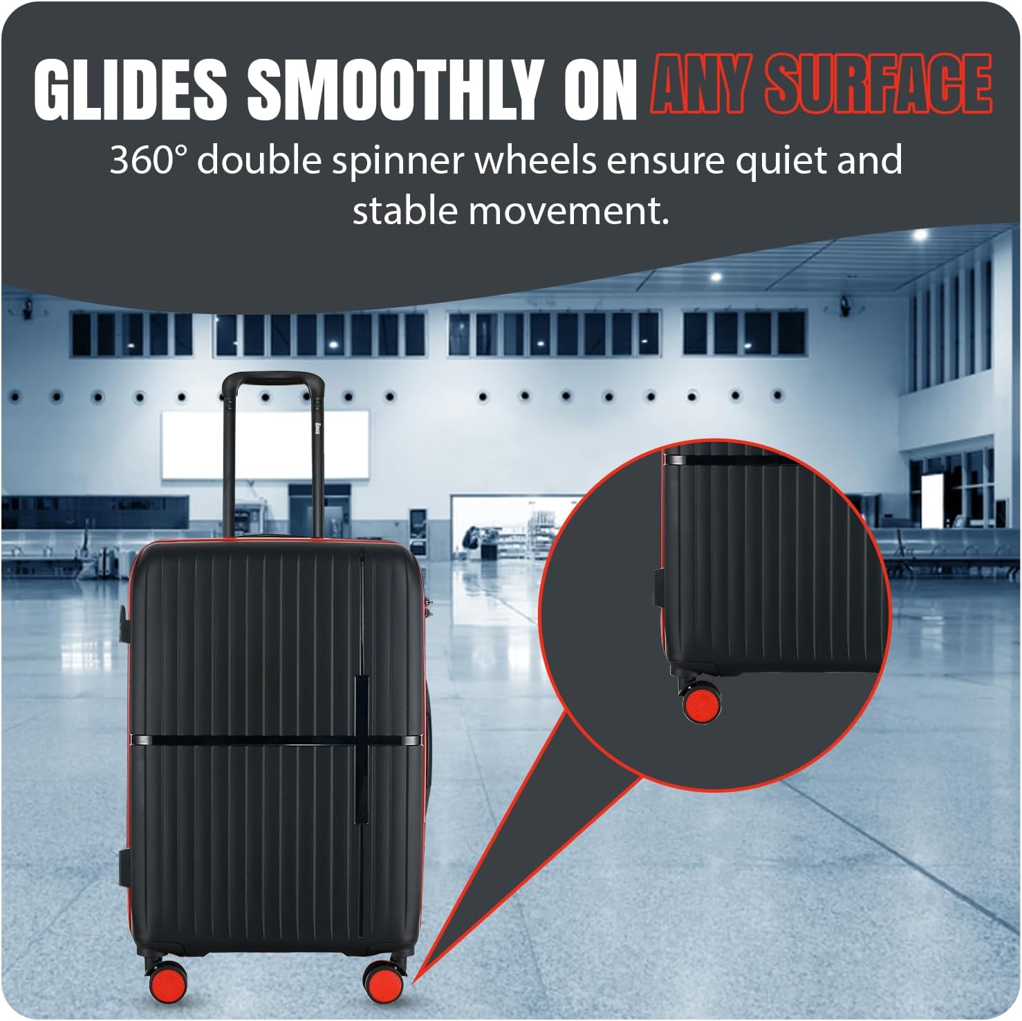 GALA 3-Piece Luggage Set – Polypropylene Hardshell, Lightweight, 360° Dual Spinning Wheels, Combo Lock - 20", 24", 28"