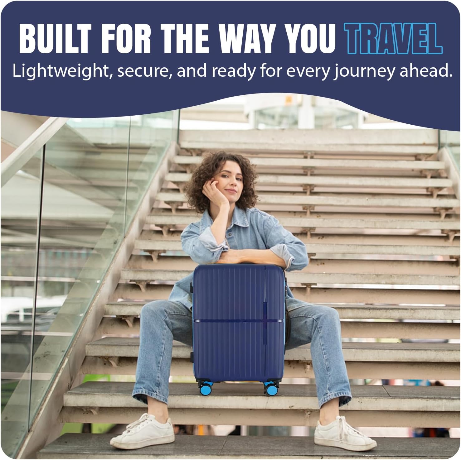 GALA 3-Piece Luggage Set – Polypropylene Hardshell, Lightweight, 360° Dual Spinning Wheels, Combo Lock - 20", 24", 28" - Navy Sky Blue