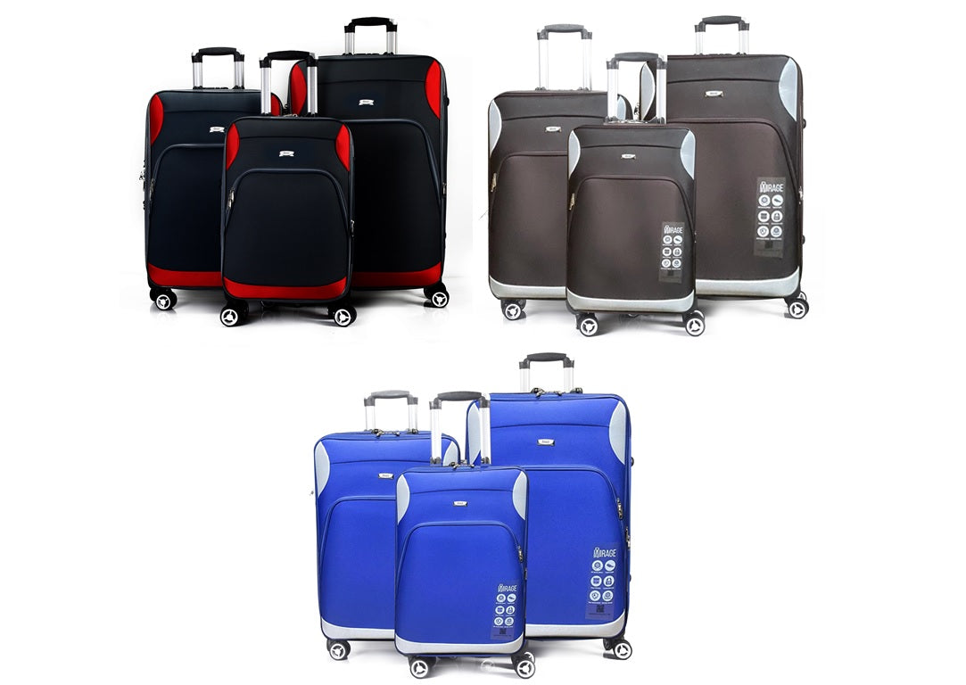 Mirage Letty Soft Shell Lightweight Expandable 360 Dual Spinning Wheels Combo Lock 28", 24", 20" 3 Piece Luggage Set
