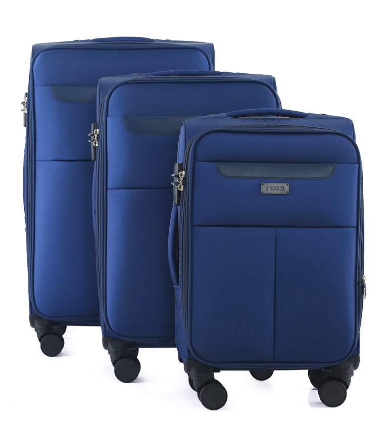 IZOD Liam Soft Shell Lightweight Expandable 360 Dual Spinning Wheels Combo Lock 28", 24", 20" 3 Piece Luggage Set