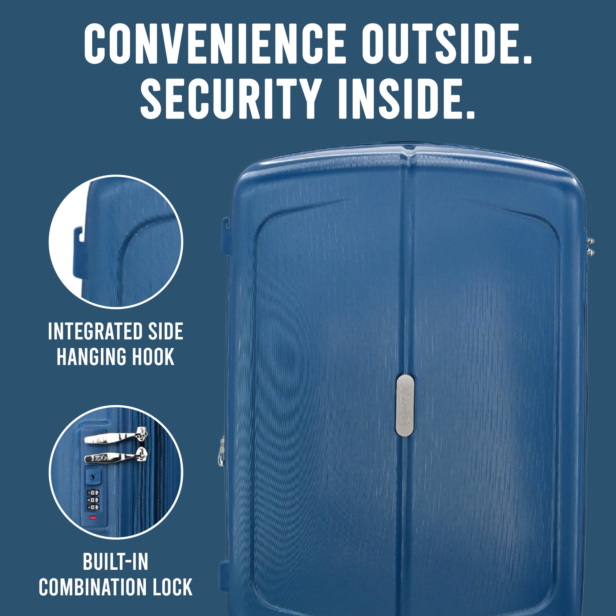 IZOD Mateo Travel 3 Piece Luggage Set - Durable ABS Hard Shell